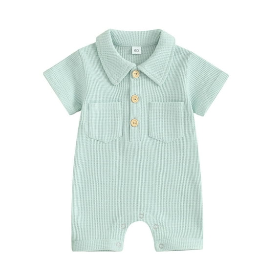 UAMVSH Newborn Baby Boy Clothes Infant Knit Short Sleeve Jumpsuit Lapel Button Down Shirts Romper Bodysuit with Pockets Summer Outfits