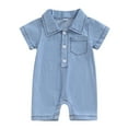 thumbnail image 1 of UAMVSH Newborn Baby Boy Girl Denim Jumpsuit Infant Short Sleeve Romper Lapel Button Up One Piece Outfit Summer Clothes 0-18Months, 1 of 7