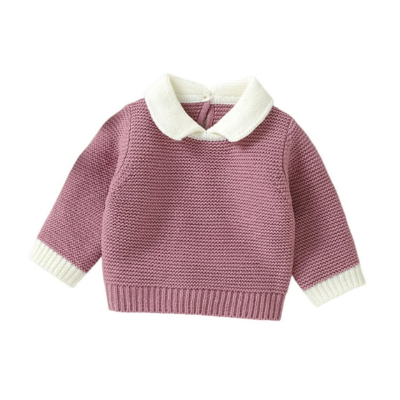 UAMVSH Newborn Baby Boy Girl Knitted Sweaters Long Sleeve Lapel Collar Casual Pullover Infant Pullover Fall Tops Winter Fall(6-9 Months,Pink)