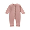 thumbnail image 1 of UAMVSH Newborn Baby Boy Girl Rompers Ribbed Knitted Onesie Clothes Infant Long Sleeve Button down Jumpsuits Fall Winter(12-18 Months,Pink), 1 of 3