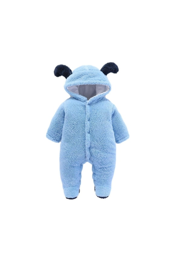 Newborn Baby Boys Girls Snowsuit Fleece Warm Footed Jumpsuit Cute Long Sleeve Hooded Romper Onesie Winter Clothes 0-12Months