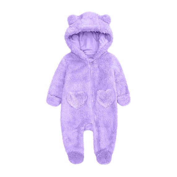 UAMVSH Newborn Baby Fleece Jumpsuit Infant Cute Ears Long Sleeve Hooded Romper Winter Warm Footed Zip Up Snowsuit for Boys Girls