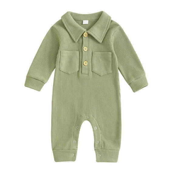 UAMVSH Newborn Baby Jumpsuit Infant Boys Girls Knit Long Sleeve Romper Button Lapel One-Piece Outfit with Pockets Fall Winter Clothes
