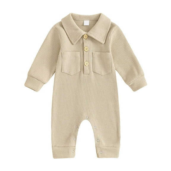 UAMVSH Newborn Baby Jumpsuit Infant Boys Girls Knit Long Sleeve Romper Button Lapel One-Piece Outfit with Pockets Fall Winter Clothes
