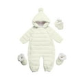 thumbnail image 1 of UAMVSH Newborn Baby Snowsuit Infant Long Sleeve Double Zipper Onesies Warm Hooded Jumpsuit Outwear Gloves Foot Covers Set 3-24M, 1 of 7