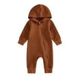thumbnail image 1 of UAMVSH Newborn Boy Girl Fall Winter Hoodie Clothes Baby Zipper Hooded Romper Cute Long Sleeve Jumpsuits Warm Toddler Outfits(9-12 Months,Brown), 1 of 2