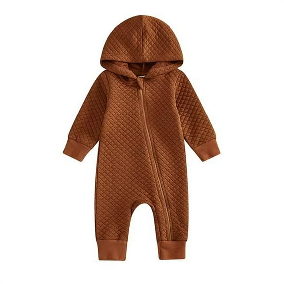 UAMVSH Newborn Boy Girl Fall Winter Hoodie Clothes Baby Zipper Hooded Romper Cute Long Sleeve Jumpsuits Warm Toddler Outfits(9-12 Months,Brown)