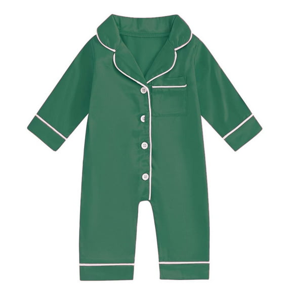 UAMVSH Newborn Boy Girl Smooth Pajama Jumpsuits Long Sleeve Button down Lounge One Piece Romper Onesie with Chest Pockets(1-3 Months,Green)