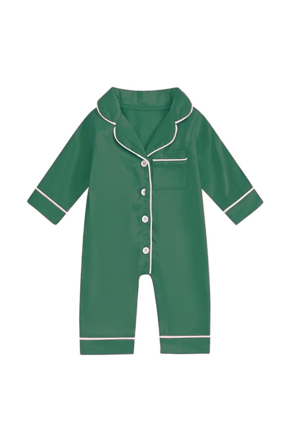 Newborn Boy Girl Smooth Pajama Jumpsuits Long Sleeve Button down Lounge One Piece Romper Onesie with Chest Pockets(9-12 Months,Green)