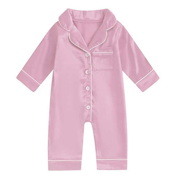 UAMVSH Newborn Boy Girl Smooth Pajama Jumpsuits Long Sleeve Button down Lounge One Piece Romper Onesie with Chest Pockets(9-12 Months,Pink)
