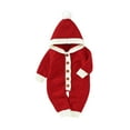 thumbnail image 1 of UAMVSH Newborn Boys Girls Knitwear Romper Outfits Cable Knitted Baby Jumpsuits Hooded Sweater Long Sleeve Button down Hoodie(0-3 Months,Red), 1 of 6