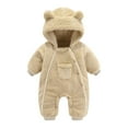 thumbnail image 1 of UAMVSH Newborn Infant Baby Ear Jumpsuits Girls Boys Fuzzy Fleece Pockets Rompers with Hood Warm Plush Winter Hoodie Snowsuit Clothes(12 Months,Beige), 1 of 7
