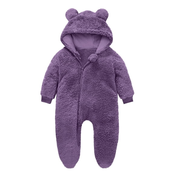 UAMVSH Newborn Winter Clothes Baby Fleece Jumpsuit Infant Boys Girls Cute Ears Hooded Long Sleeve Snowsuits Zippper Warm Romper Outwear