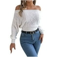 thumbnail image 1 of UAMVSH Off Shoulder Sweaters for Women Trendy Going out Cropped Cable Kintted Pullover Cozy Long Sleeve Stretchy Hem Sweaters(X-Large,White), 1 of 6