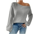 thumbnail image 1 of UAMVSH Off the Shoulder Sweaters for Women Trendy Going Out Party Tops Fall Ribbed Knitted Lantern Long Sleeve Pullover Sweaters(Small,Gray), 1 of 4