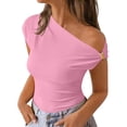 thumbnail image 1 of UAMVSH Off the Shoulder Tops for Women Summer Short Sleeve T Shirts Trendy Asymmetrical Casual Blouses Going Out Outfits, 1 of 7