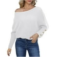 thumbnail image 1 of UAMVSH One Shoulder Sweaters for Women Elegant Solid Color Going out Pullover Sweaters Casual Button Long Sleeve Fall Tops Knitwear(X-Large,White), 1 of 5