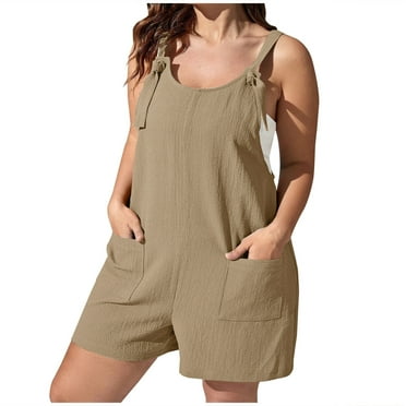 UAMVSH Overalls for Women Trendy Plus Size Casual One Piece Oufits Baggy Sleeveless Wide Strap Jumpsuit Soft Pockets Shorts Rompers