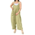 thumbnail image 1 of UAMVSH Overalls for Women Cotton Linen Loose Fit Wide Strap Jumpsuit Sleeveless Wide Leg Long Rompers Clothes with Pockets, 1 of 7