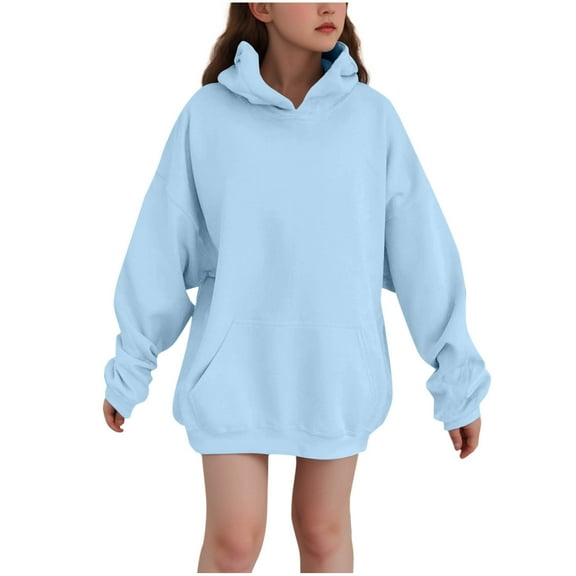 UAMVSH Oversized Boys Girls Hoodie Baggy Fleece Basic Pullover Tops Comfy Unisex Drop Shoulder Fall Hooded Sweatshirts with Pockets(2-3Years,Blue)