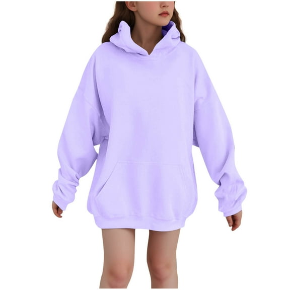 UAMVSH Oversized Boys Girls Hoodie Baggy Fleece Basic Pullover Tops Comfy Unisex Drop Shoulder Fall Hooded Sweatshirts with Pockets(2-3Years,Purple)