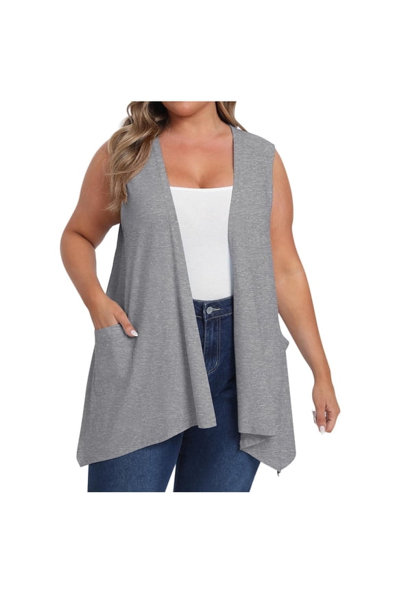 Oversized Cardigans for Women Plus Size Sleeveless Beach Vacation Dusters with Pockets Casual Drape Open Front Clothes(3X-Large,Gray)