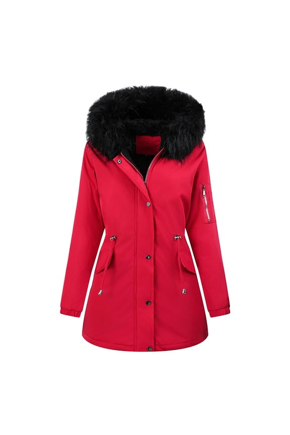 Oversized Fleece Lined Hoodie Jackets for Women Fall Winter Warm Long Sleeve Full Zip up Sherpa Fluffy Coats Long Parka(X-Large,Red)