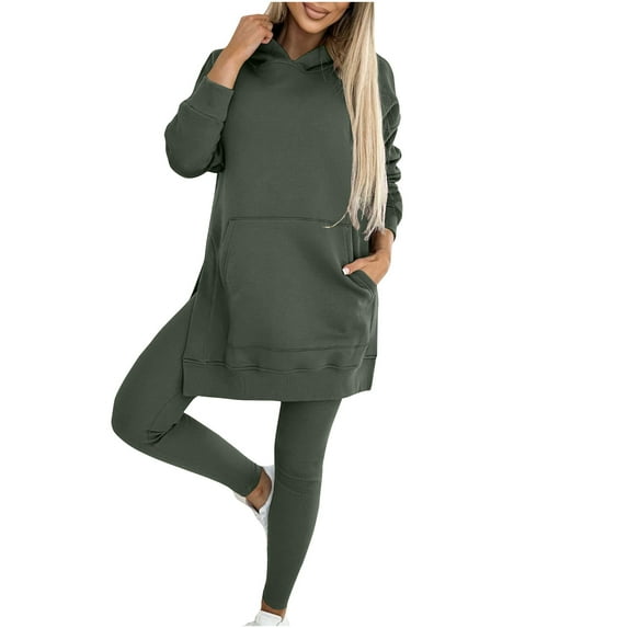UAMVSH Oversized Hoodie Outfits for Women Loose Fit Long Sleeve Side Slit Hooded Sweatsuits Sets with Leggings Soft Pockets Athletic Sweatshirts(X-LargeGray)