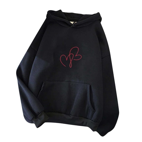UAMVSH Oversized Hoodie for Women Cute Valentine's Day Heart Printed Hooded Pullover with Pockets Basic Long Sleeve Sweatshirts(Large,Black 1)