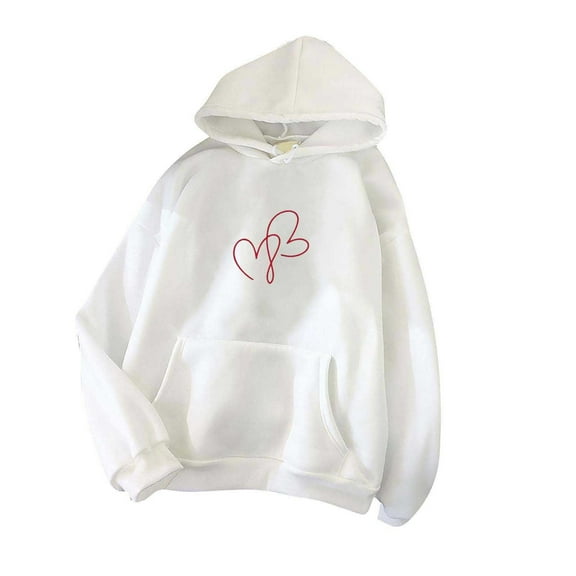 UAMVSH Oversized Hoodie for Women Cute Valentine's Day Heart Printed Hooded Pullover with Pockets Basic Long Sleeve Sweatshirts(Large,White 1)
