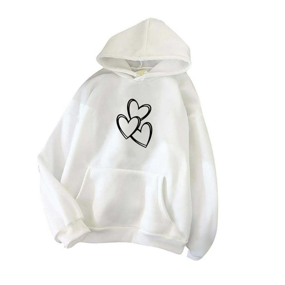 UAMVSH Oversized Hoodie for Women Cute Valentine's Day Heart Printed Hooded Pullover with Pockets Basic Long Sleeve Sweatshirts(Large,White)