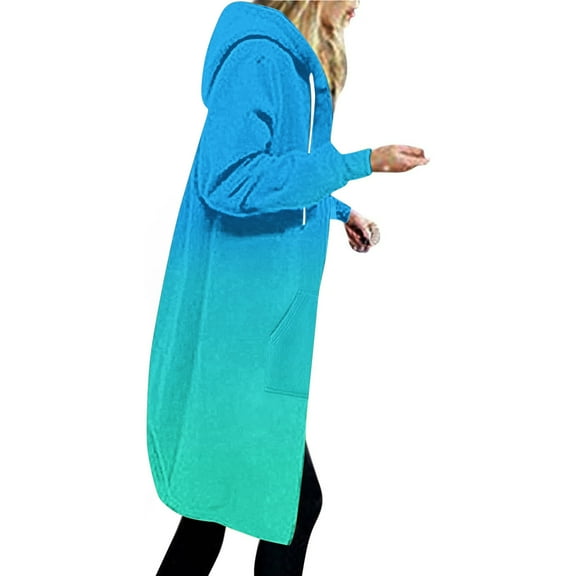 UAMVSH Oversized Hoodies for Women Loose Fit Printed Full Zip up Knee Length Sweatshirts Coats Casual Long Sleeve Hooded Jackets with Pockets(Medium,Multicolor)