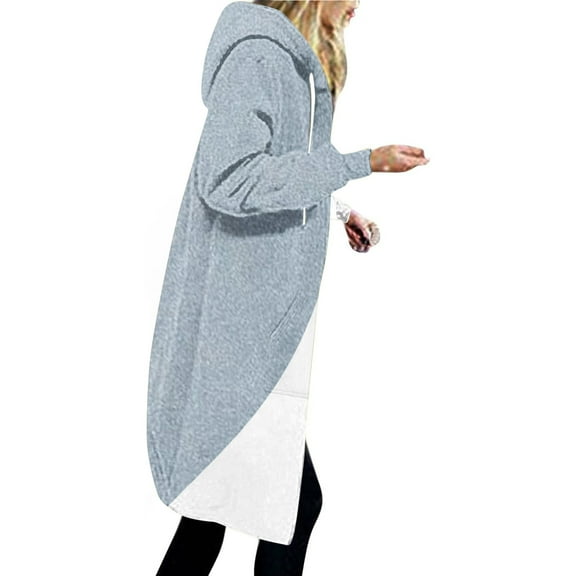 UAMVSH Oversized Hoodies for Women Loose Fit Printed Full Zip up Knee Length Sweatshirts Coats Casual Long Sleeve Hooded Jackets with Pockets(Small,Dark Gray 1)