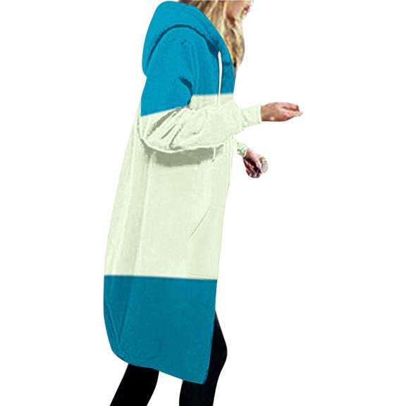 UAMVSH Oversized Hoodies for Women Loose Fit Printed Full Zip up Knee Length Sweatshirts Coats Casual Long Sleeve Hooded Jackets with Pockets(Small,Sky Blue 2)