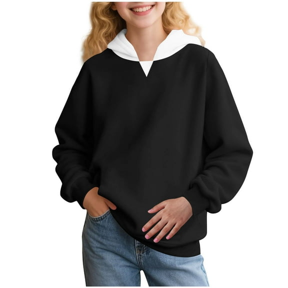 UAMVSH Oversized Hoodies for Girls and Boys Cute Kids Long Sleeve Sweatshirts Casual Comfy Hooded Pullover Tops with Pockets(13-14 Years,Black)