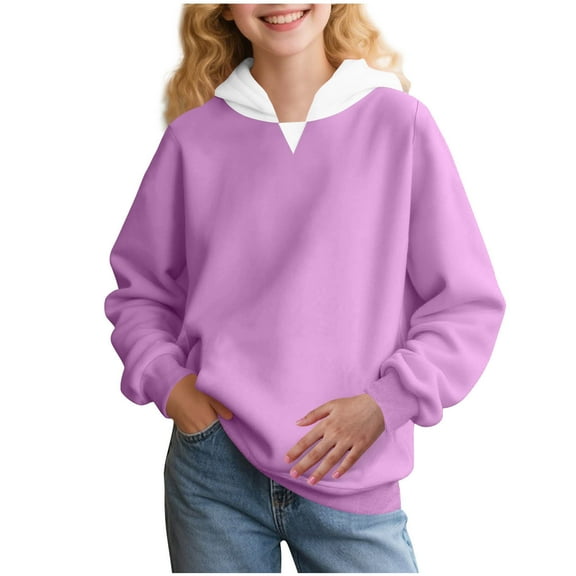 UAMVSH Oversized Hoodies for Girls and Boys Cute Kids Long Sleeve Sweatshirts Casual Comfy Hooded Pullover Tops with Pockets(7-8 Years,Purple)