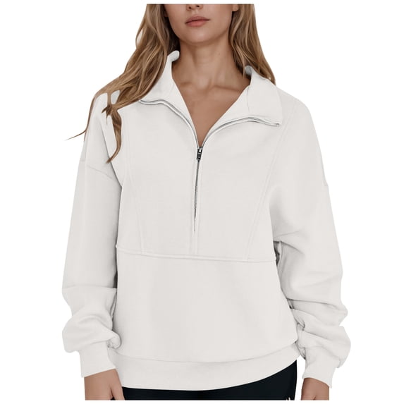 UAMVSH Oversized Hoodies for Women Casual Drop Shoulder Quarter Zip Pullover Loose Fit Long Sleeve Pockets Hooded Sweatshirt Fall Outfits