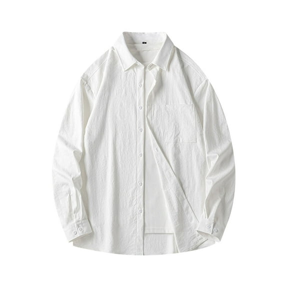 UAMVSH Oversized Long Sleeve Shirts for Men Plus Size Fashion Printed Button down Dress Tops with Chest Pockets Lapel Vacation Clothes(4X-Large,White)