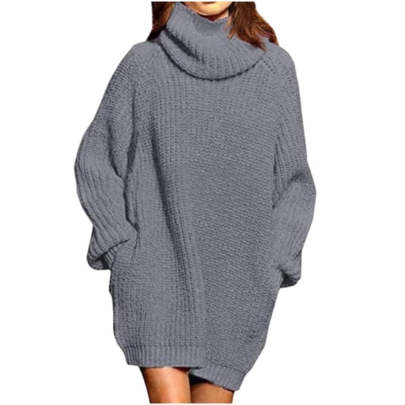 UAMVSH Oversized Sweaters for Women Casual Loose Fit Long Sleeve Dress Pullover Tops with Pockets Comfy Knitted High Neck Sweaters(Medium,Gray)