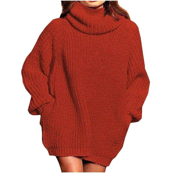 UAMVSH Oversized Sweaters for Women Casual Loose Fit Long Sleeve Dress Pullover Tops with Pockets Comfy Knitted High Neck Sweaters(Small,Red)