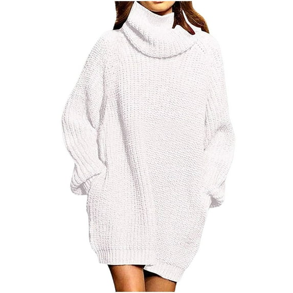 UAMVSH Oversized Sweaters for Women Casual Loose Fit Long Sleeve Dress Pullover Tops with Pockets Comfy Knitted High Neck Sweaters(X-Large,White)