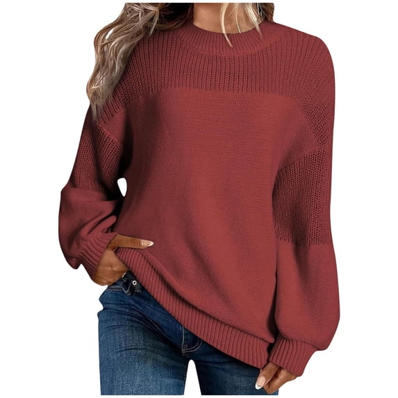 UAMVSH Oversized Sweaters for Women Drop Shoulder Lantern Sleeve Jumper Tops Comfy Soft Crewneck Loose Knit Pullover