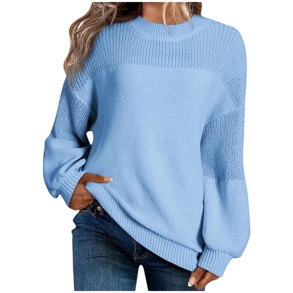 UAMVSH Oversized Sweaters for Women Drop Shoulder Lantern Sleeve Jumper Tops Comfy Soft Crewneck Loose Knit Pullover