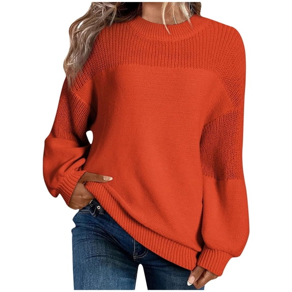 UAMVSH Oversized Sweaters for Women Drop Shoulder Lantern Sleeve Jumper Tops Comfy Soft Crewneck Loose Knit Pullover