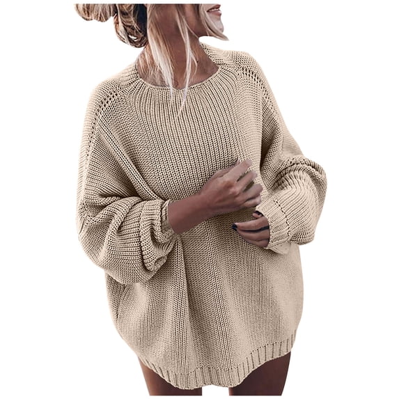 UAMVSH Oversized Sweaters for Women Soft Solid Color Long Sleeve Pullover Tops Loose Fit Crew Neck Casual Sweaters Ladies Fall Outfits(Small,Khaki)