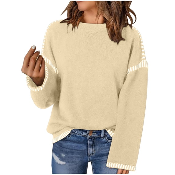 UAMVSH Oversized Sweaters for Women Soft Long Sleeve Tunic Knit Tops Casual Loose Crewneck Pullover Fall Fashion Clothes
