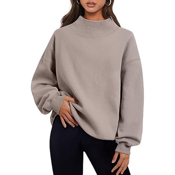 UAMVSH Oversized Sweatshirt for Women Mock Neck Long Sleeve Shirts Comfy Casual Drop Shoulder Pullover Tops Fall Fashion Outfits