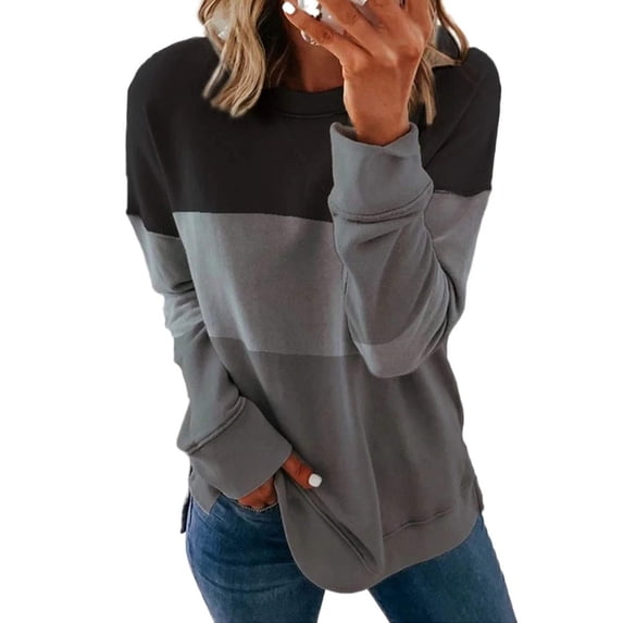 UAMVSH Oversized Sweatshirts for Women Casual Long Sleeve Crew Neck Pullover Tops Loose Fit Color Block Trendy Fall Shirts(3X-Large,Gray 1)