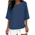 thumbnail image 1 of UAMVSH Oversized Tops for Women Soft Plus Size Cotton Linen Blouses Casual Half Sleeve Crew Neck Shirts Baggy Summer Fall Outfits(XX-Large,Dark Blue 1), 1 of 4