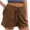 thumbnail image 1 of UAMVSH Pajama Bottoms for Women Ribbed Solid Color Comfy Lounge Shorts with Ruffle Hem Elastic Waist Drawstring Sleep Shorts, 1 of 7